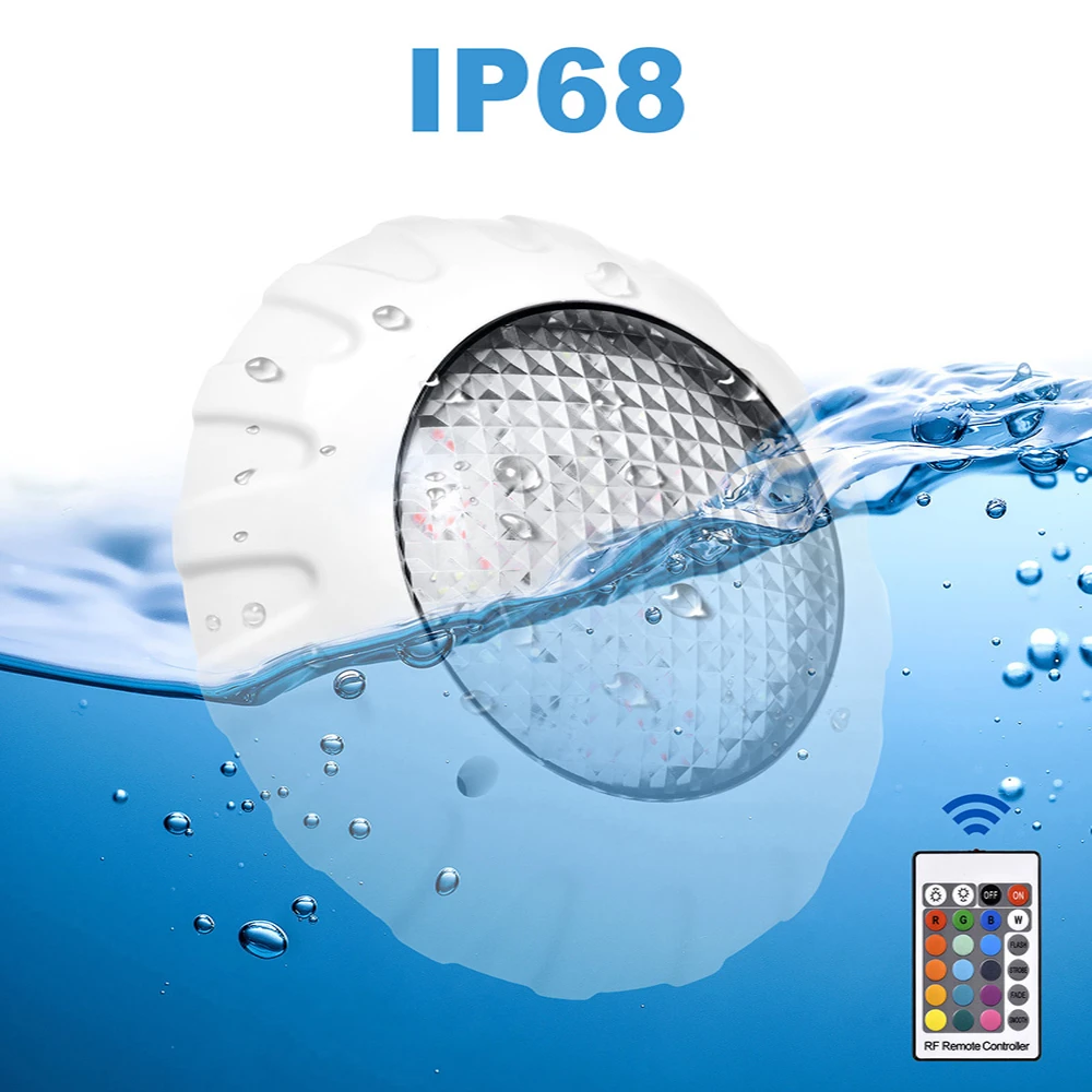 38W RGB Led Swimming Pool Light with Remote Controller IP68 Waterproof Outdoor RGB UnderWater ambient Light Pond Led Spotlight boatpluglight
