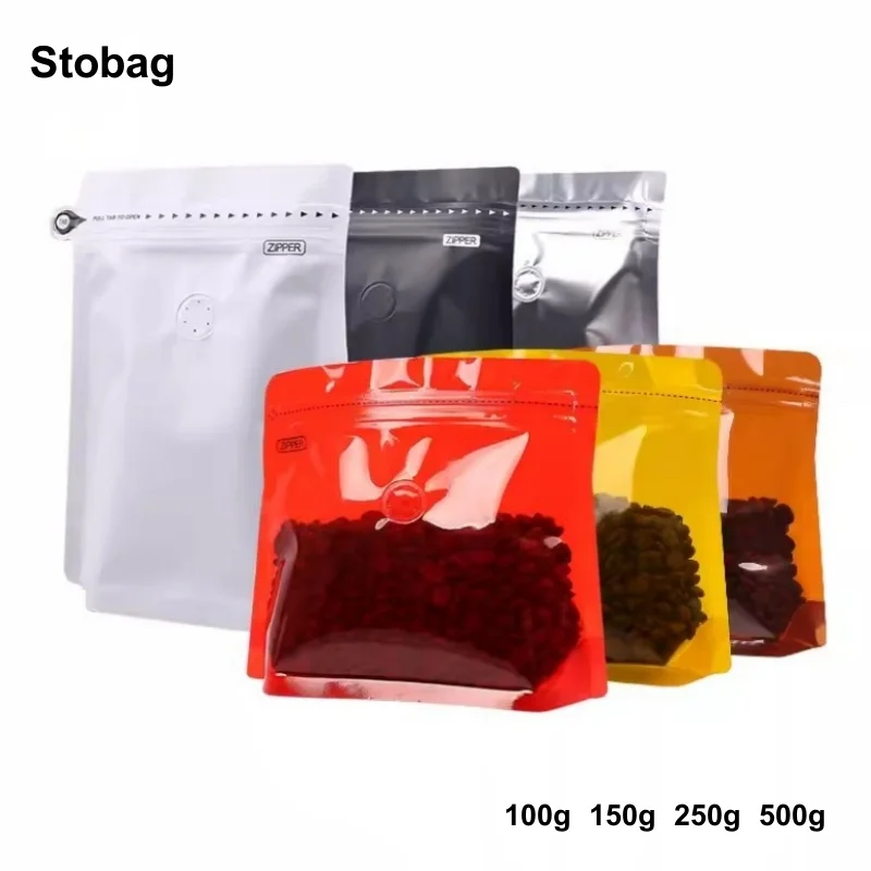 

StoBag 20pcs Coffee Beans Bag Packaging with Valve Sealed Aluminum Foil for Powder Food Nuts Storage Stand Up Reusable Pouches