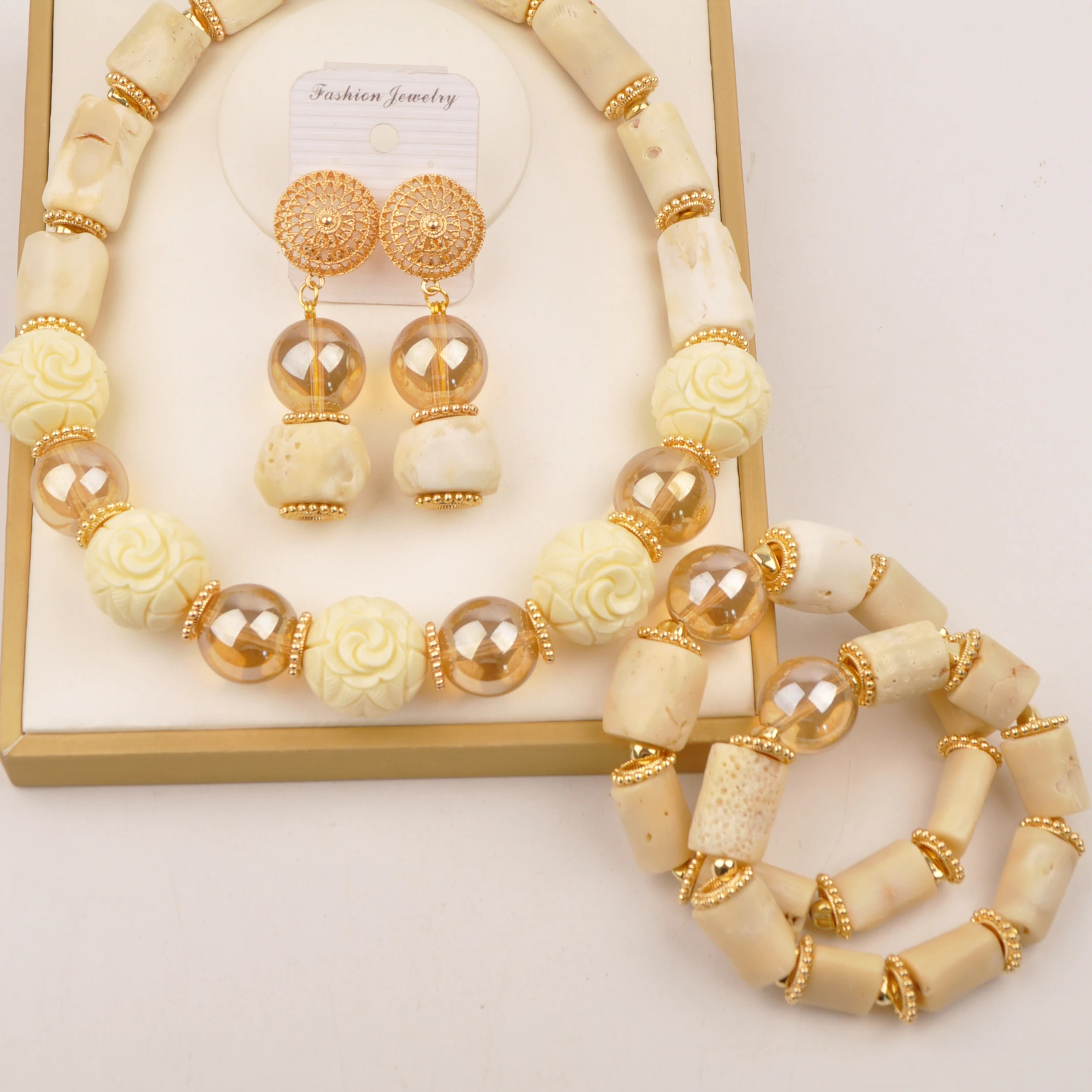 

Nigerian Bride Wedding Jewelry White Natural Coral Necklace African Jewelry Sets