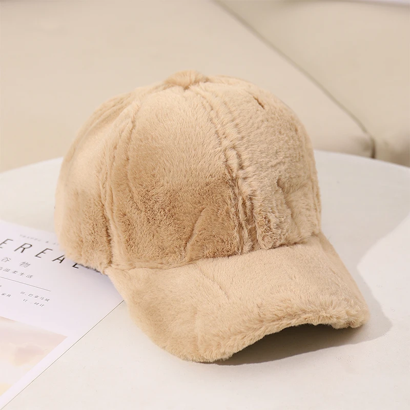 2023 New Fluffy Baseball Cap For Men Women Winter Thick Plush Peaked Hat Faux Fur Duck Tongue Caps Warm Ear Protection_voghion.com