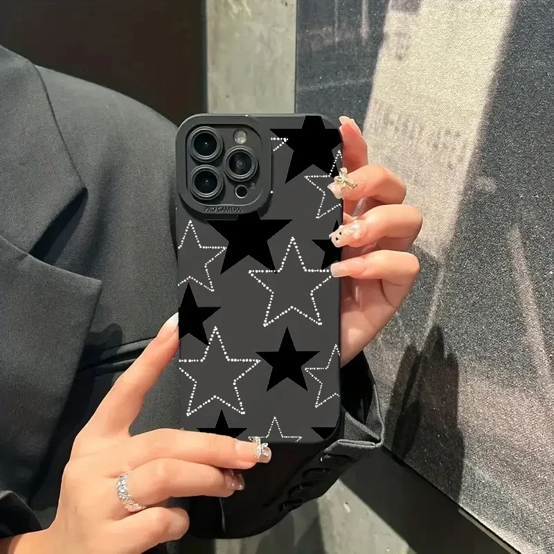 Chic Black & White Star Printed Shockproof Phone Case with Soft Bumper Cover