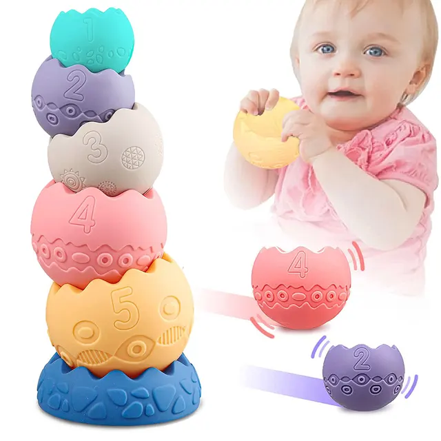 Baby Sorting Nesting & Stacking Toys for Educational Stacking Blocks Color Shape Soft Rubber Blocks Toys for 6+ Months Toddlers 3