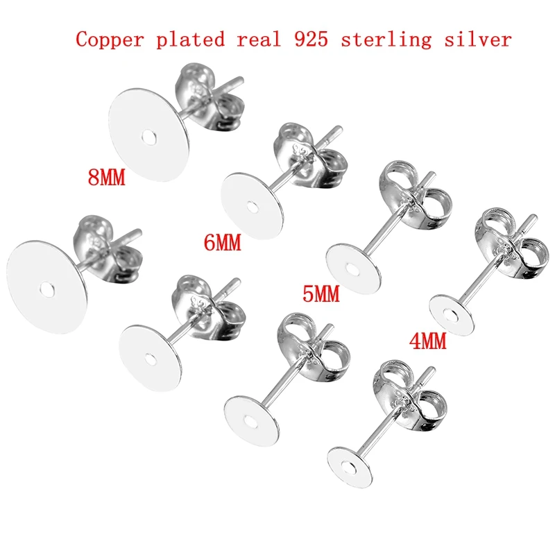 20pcs 925 Sterling Silver Plated Earring Stud Bases – 4/5/6/8mm Cabochon Settings 3