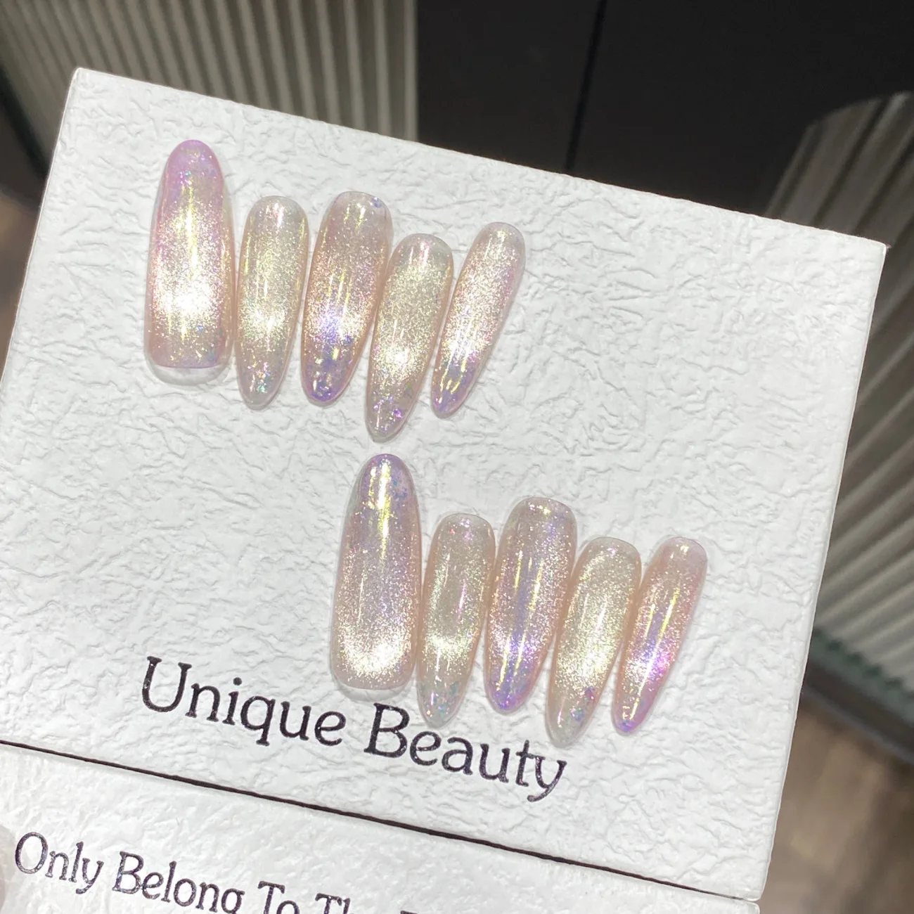 Glossy Gradient Cat Eye Press On Nails Long Oval False Nails_voghion.com