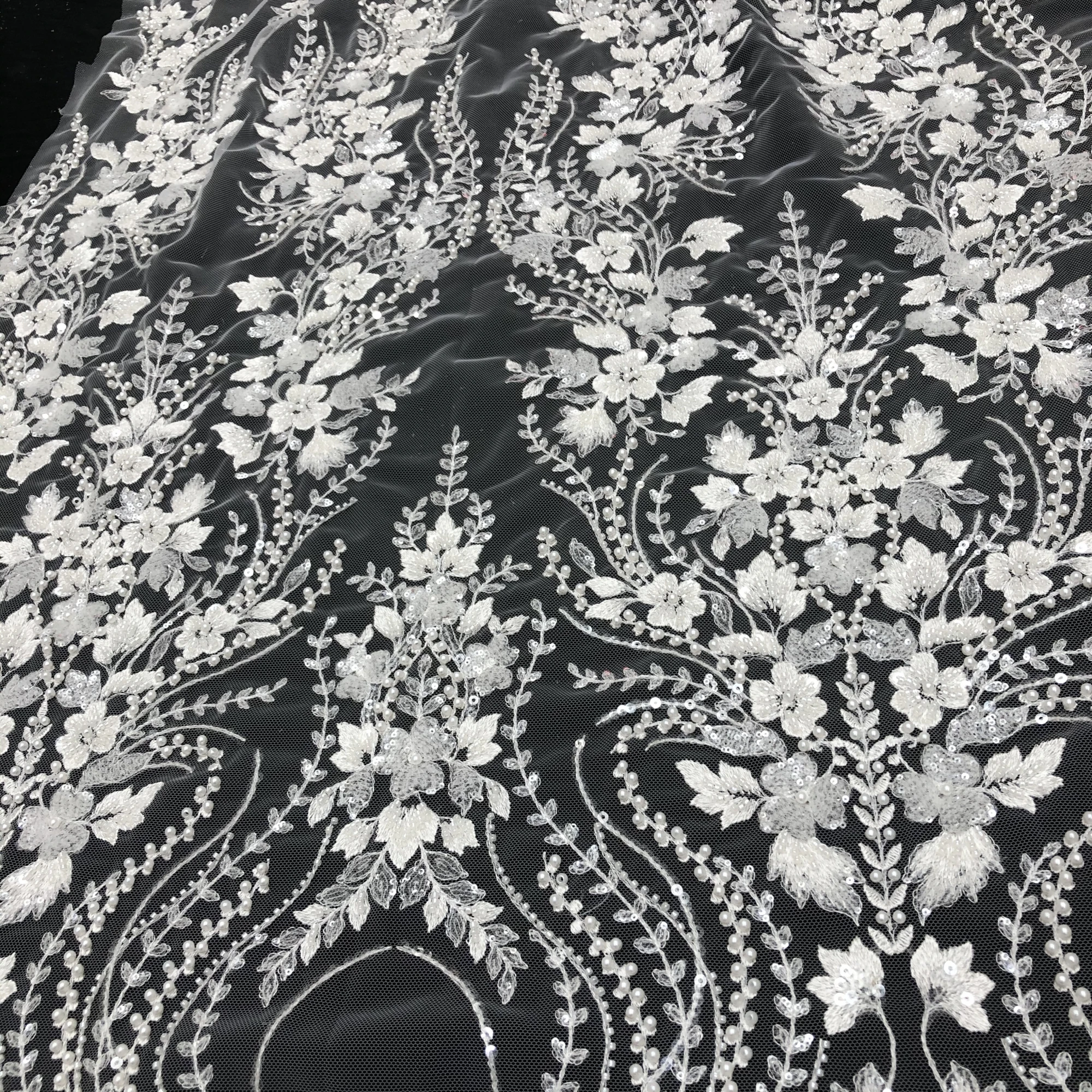 New Luxury Beaded Sequins Embroidered Wedding Dresses Evening Fashion Skirt Lace Fabric
