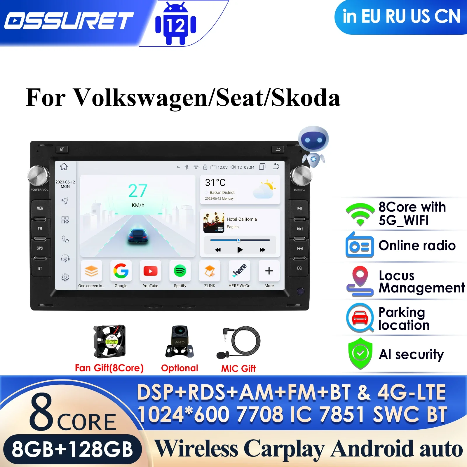 

Автомагнитола 7 дюймов 4G AI Carplay Android для VW Golf 4 Passat POLO Transport T5 Multivan Seat Jetta Автомобильный мультимедийный GPS 2din Авторадио
