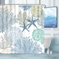 Nautical Coastal Shower Curtains Starfish Seashell Coral Reef Tropical Ocean Beach Marine Life Fabric Bathroom Decor with Hooks 1