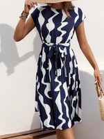 Summer Women Round Neck Pleated Medium Long Plus Size Dress - Image 2