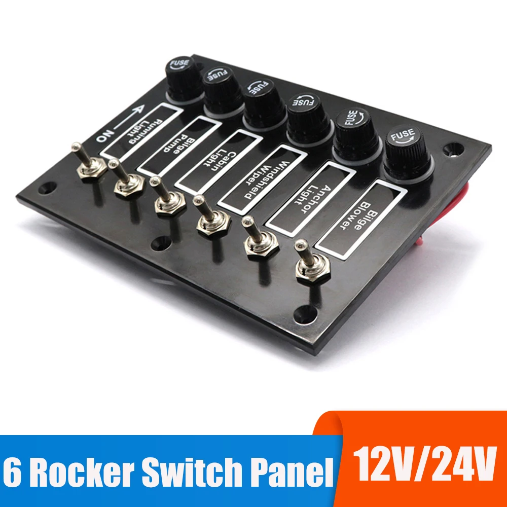 15A 24V 12V Rocker Switch Panel Fuse Light Toggle 6 Buttons Caravan Racing Auto Car Accessories