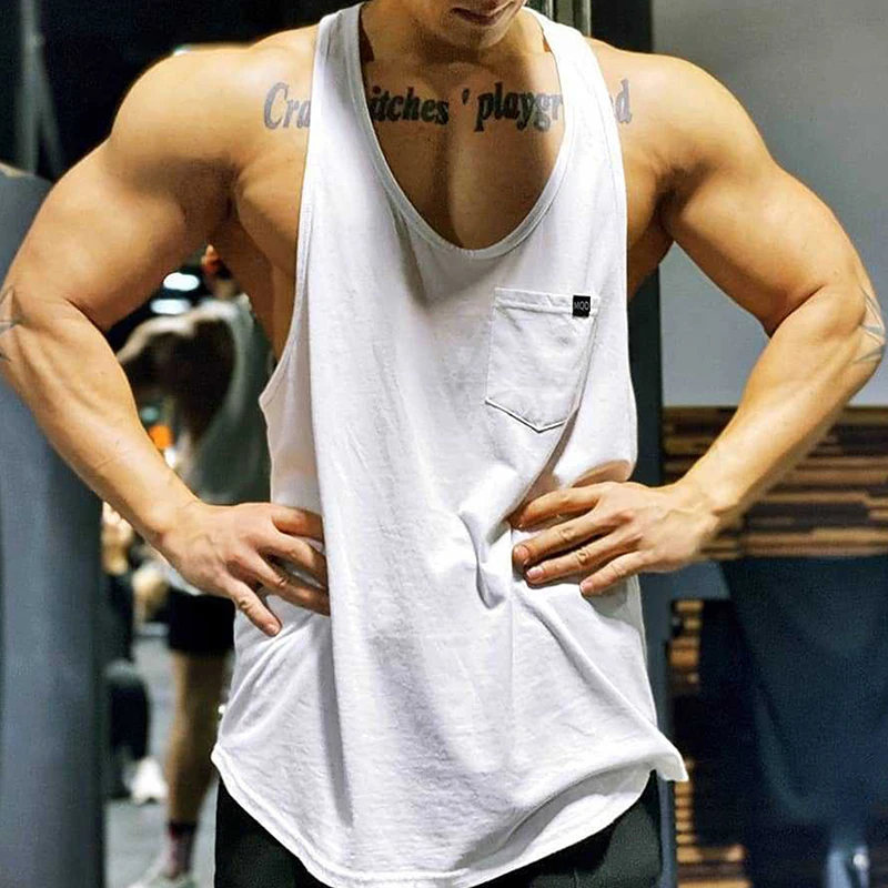 

Men's Muscle Fitness Sports Cotton Stretch Vest Letter Patch Sleeveless Vest Quick Dry Breathable Basketball T-Shirt M-2XL