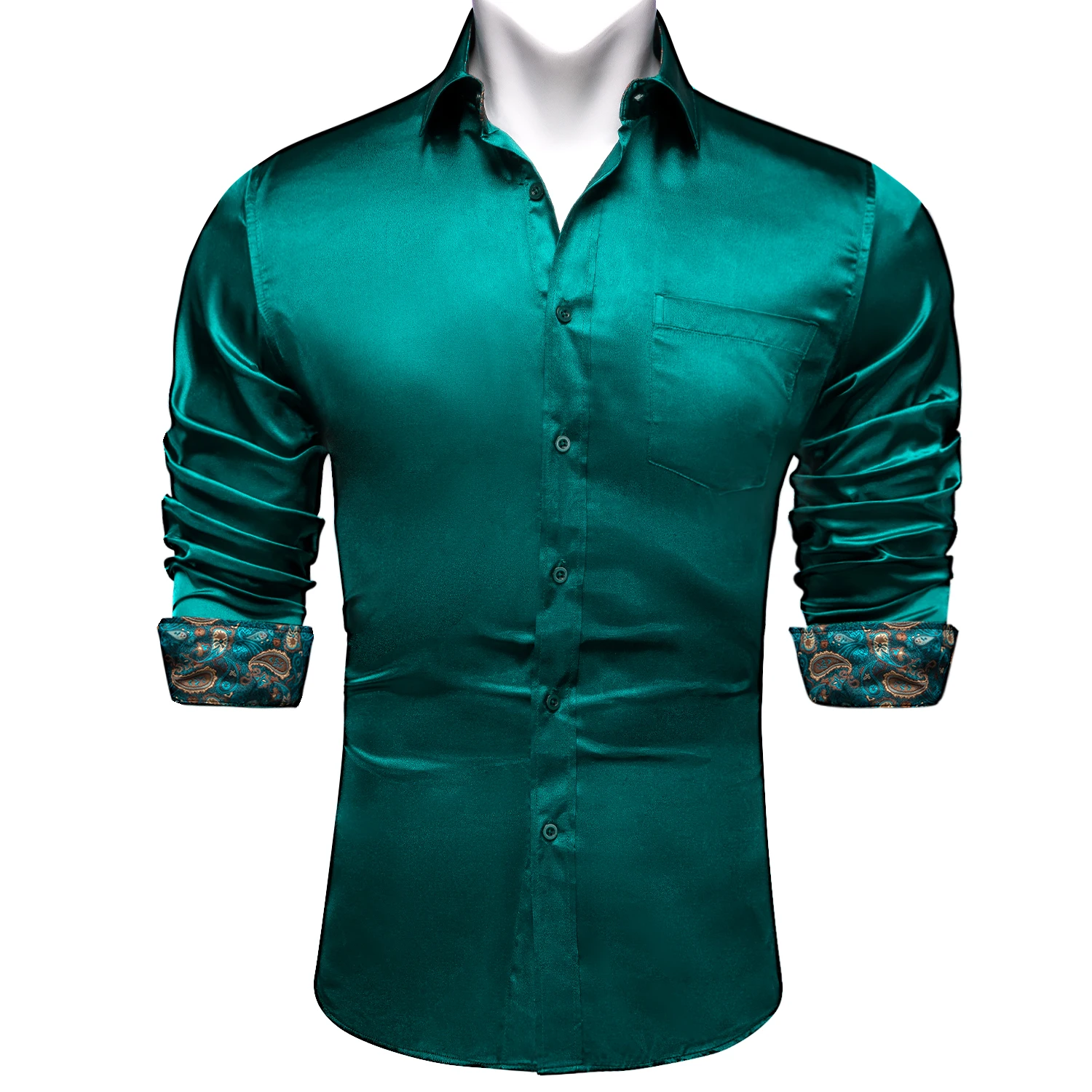 GreenSplicingAndContrastingColorsShirtsForMenLongSleeveMensDressShirtDesigner