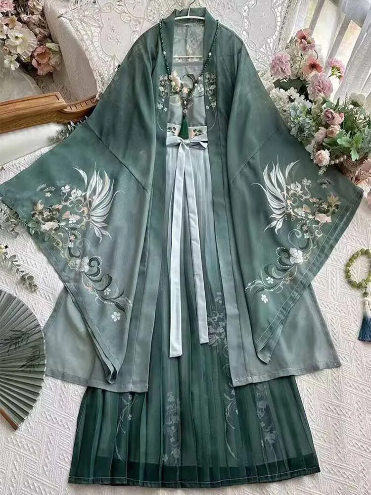 Hanfu Dress Women Chinese Vintage Halloween Cosplay Costume Printed Green  Suit | eBay