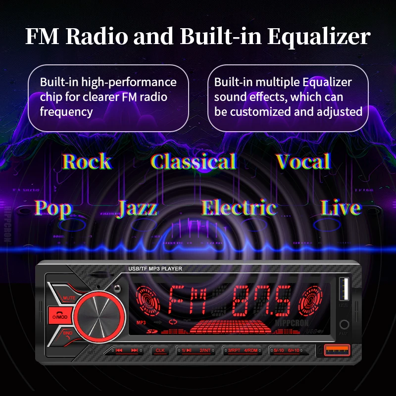 Car 1din Radio Stereo Digital Bluetooth MP3 Player FM Stereo TF Card USB AUX Inp