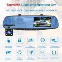 Dash Cam 4,3 pouces "mini rétroviseur numérique dashcam, double caméras avant et arrière IPS Caméra avant et arrière Registrar Noir 2
