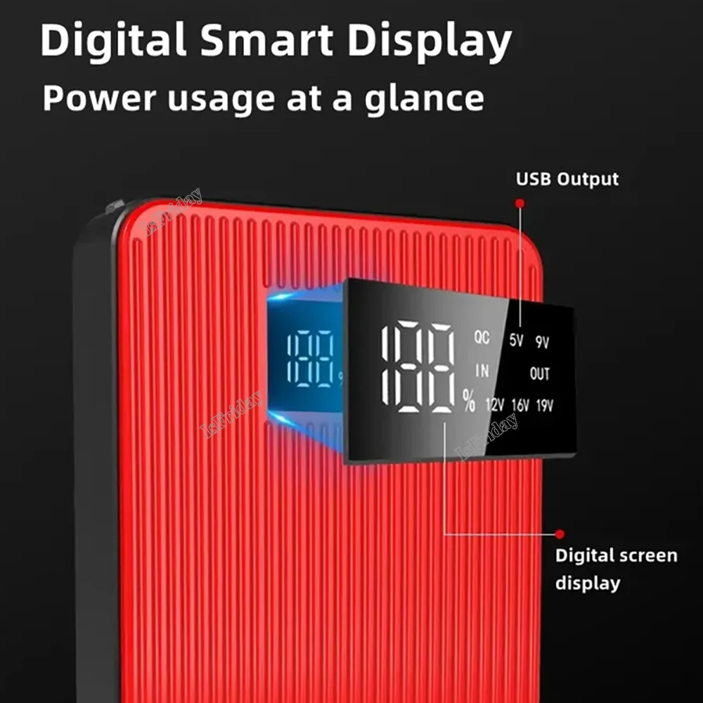 22000mAh Battery Car Jump Starter Portable Power Bank Multifunctional Emergency Lights LED Screen Display