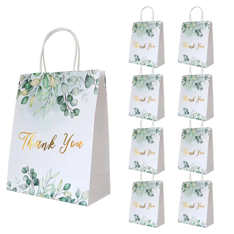 25-Pack Floral Thank You Gift Bags With Handles – Kraft Paper Gift Bags, Sturdy Box Bottom
