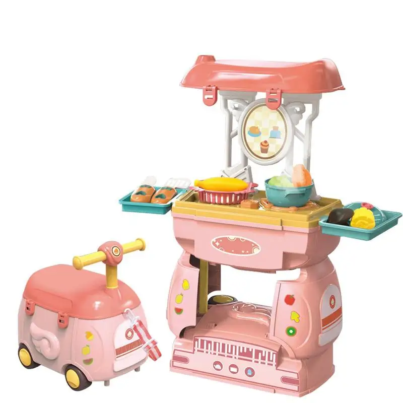 

2 In 1 Children Play House Kitchen Car Toy Set Parent-child Interaction Hands-on Training Baby Simulation Girl Boy Cooking Gift