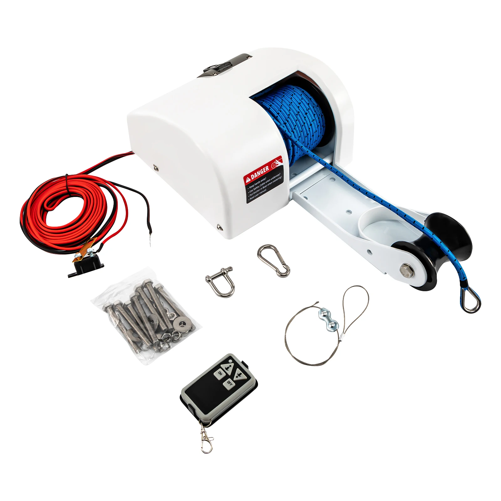 12V Electric Boat Anchor Winch Wireless Marine Saltwater Winch For Boats with 25lbs Boat Anchor Remote Controlled