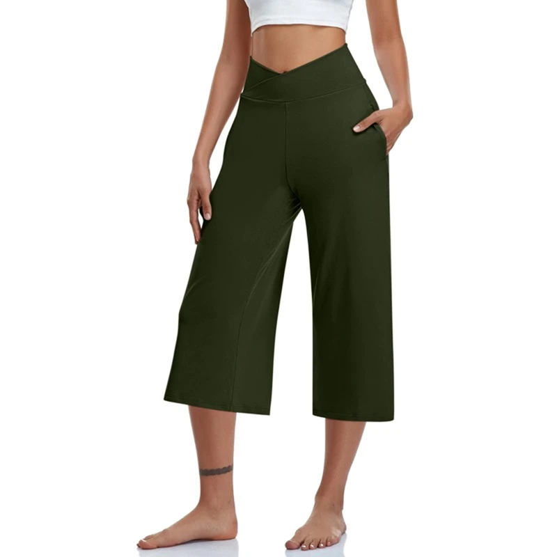 Spring Summer Women Pants Straight Knee-Length Trousers Casual Solid Elastic Waisted Bottom Soft High Quality For Female 3