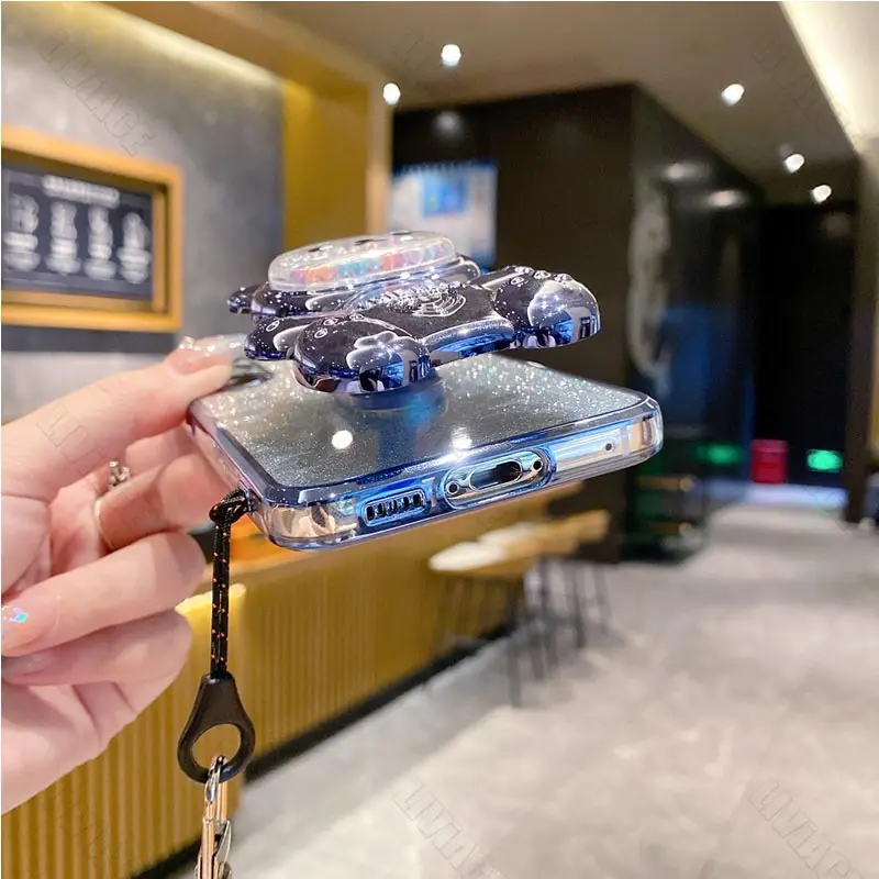 Floral Bear Strap Phone Holder Case with Stand - Universal Fit