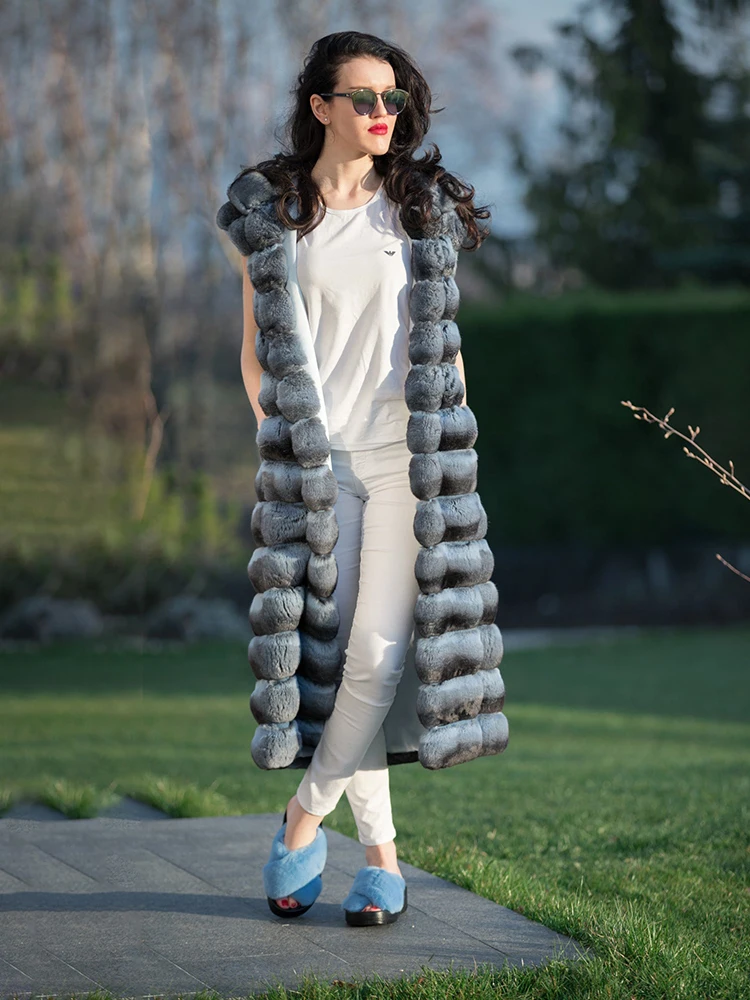 

Rex Rabbit Strip Sewed Hooded Real Fur Vest Coat Women Autumn Winter Luxury Casual Sleeveless Genuine Fur Tank Top Female