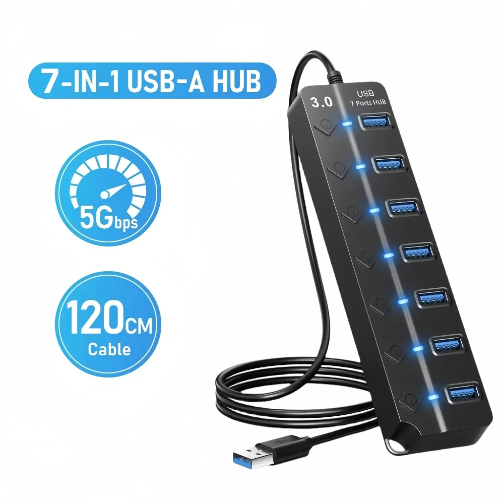 Adattatore Di Alimentazione Usb 3.0 Hub Splitter Multi Usb A 7 Porte Hub Usb 2.0 Usb Multiple Expander Switch Cable Hub Docking Station Per Pc