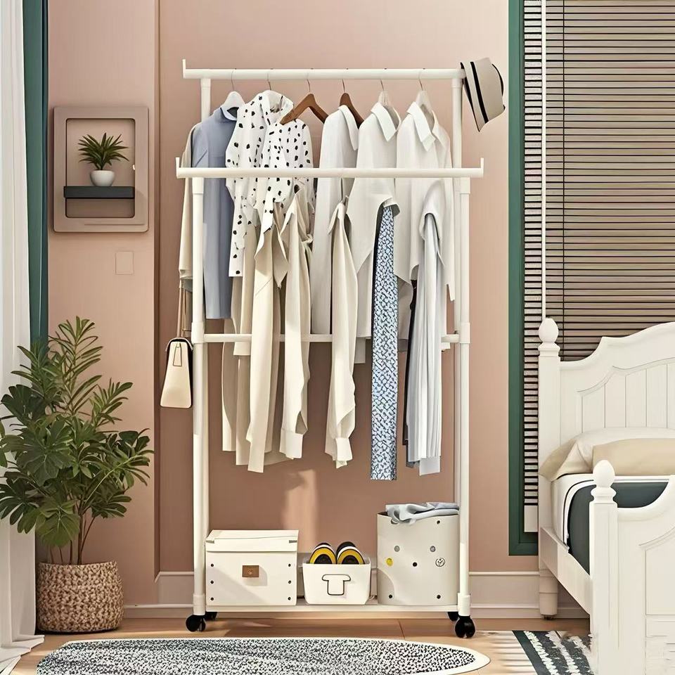 The double-decker mobile hanger does not take up space Double hanger pole Easy and convenient hanger Telescopic