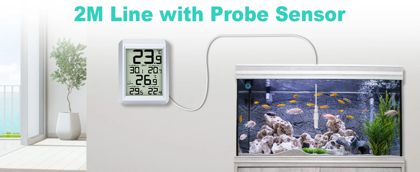 Digital In/Outdoor Thermometer Wired Monitor with Min/Max Record and Probe Senso