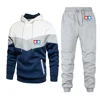 2024 Spring Autumn Men's TAMIYA Legendary 90 Car Toy Classic Printed Patchwork Striped Hoodies+Solid Color Casual Sweatpants Set 6