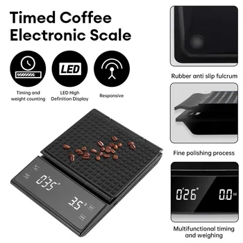 Rechargeable Digital Coffee Scale with Timer LED Screen Espresso USB 3kg Max. 0.1g High Precision Measurement Kitchen Scale 1