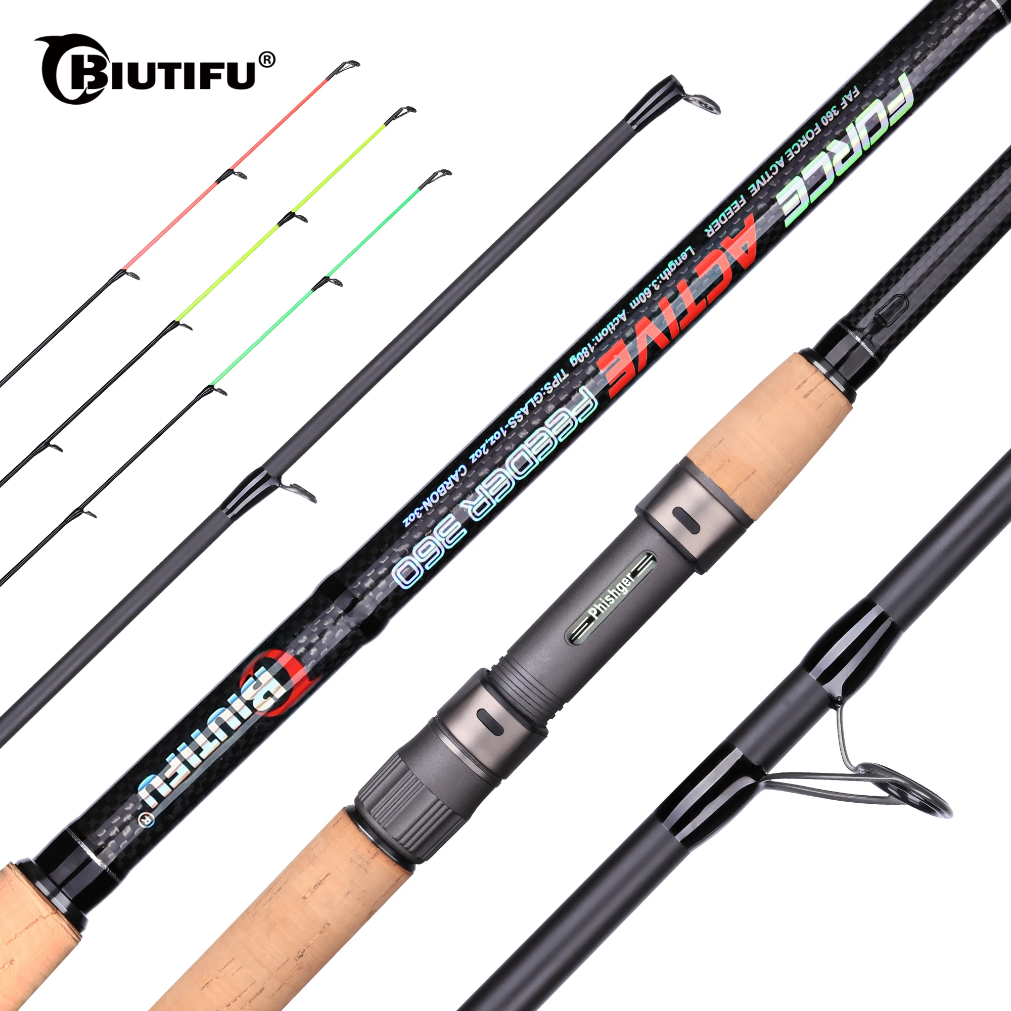 Canne feeder BIUTIFU carpe 3.0m 3.6m 3.9m 3 scions puissance 25-30lb pêche au feeder mer et eau douce
