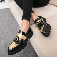 Fashion Golden Men's Casual Slip-On Tassel Patent Loafers Thick Bottom Elevator Shoes Men's Party Shoes Business Shoes Brogue 2