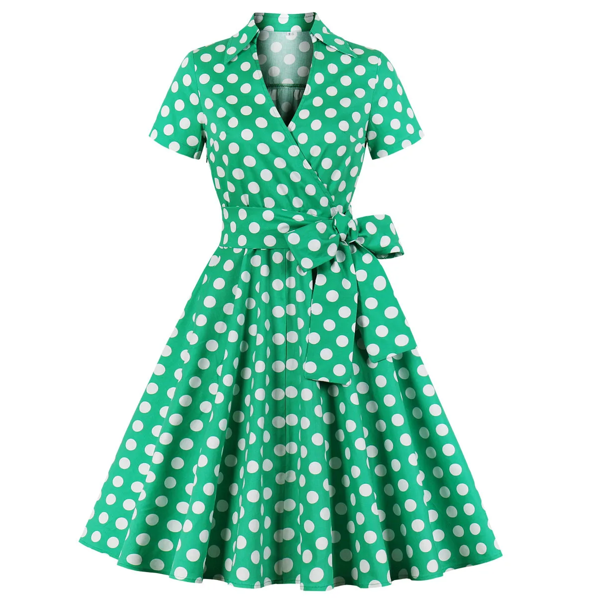 

2023 Robe Femme Women Vintage Dress Retro 50s 60s Rockabilly White Polka Dot Summer Dresses Pin Up Print Party Sundress Vestidos