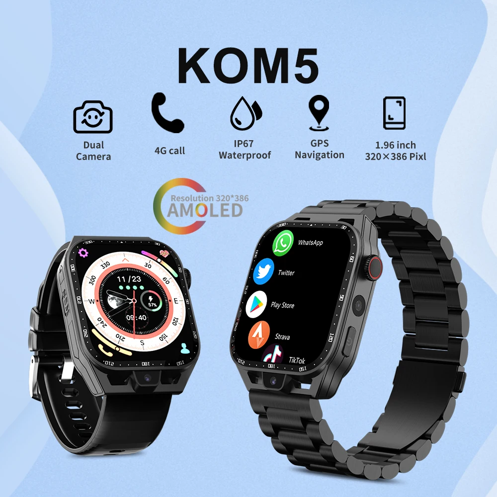 

SERVO KOM5 New 4G Smartwatch 4G+64G AMOLED Dual Camera SIM Card Calling GPS 1000mAh Sports APP For Men Smart Watch Original 2024