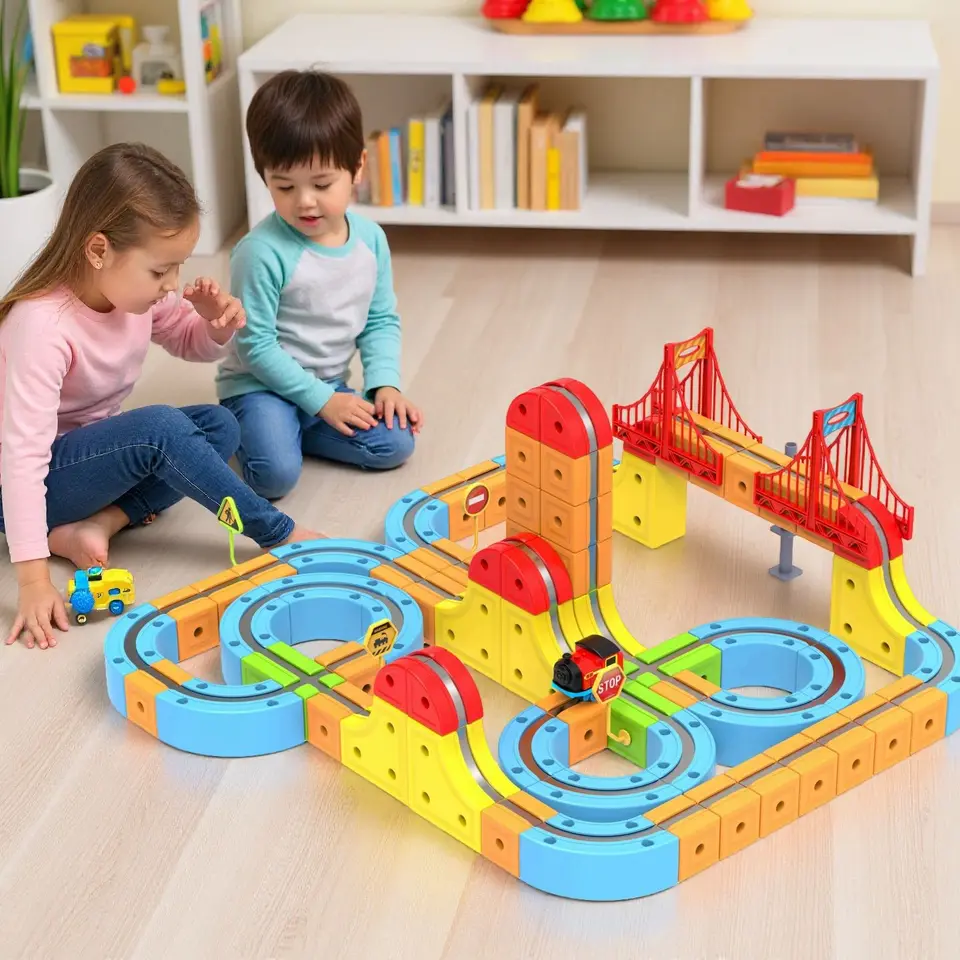 Electric Train Set Flexible Race Track, Magnetic Track Car