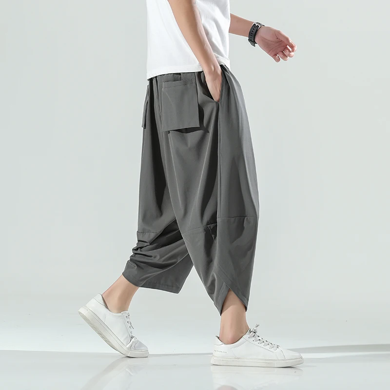 Vintage Harem Joggers Men Calf-Length Pants Streetwear 2023 Solid Color Casual Summer Pants Male Harajuku Fashion Trousers