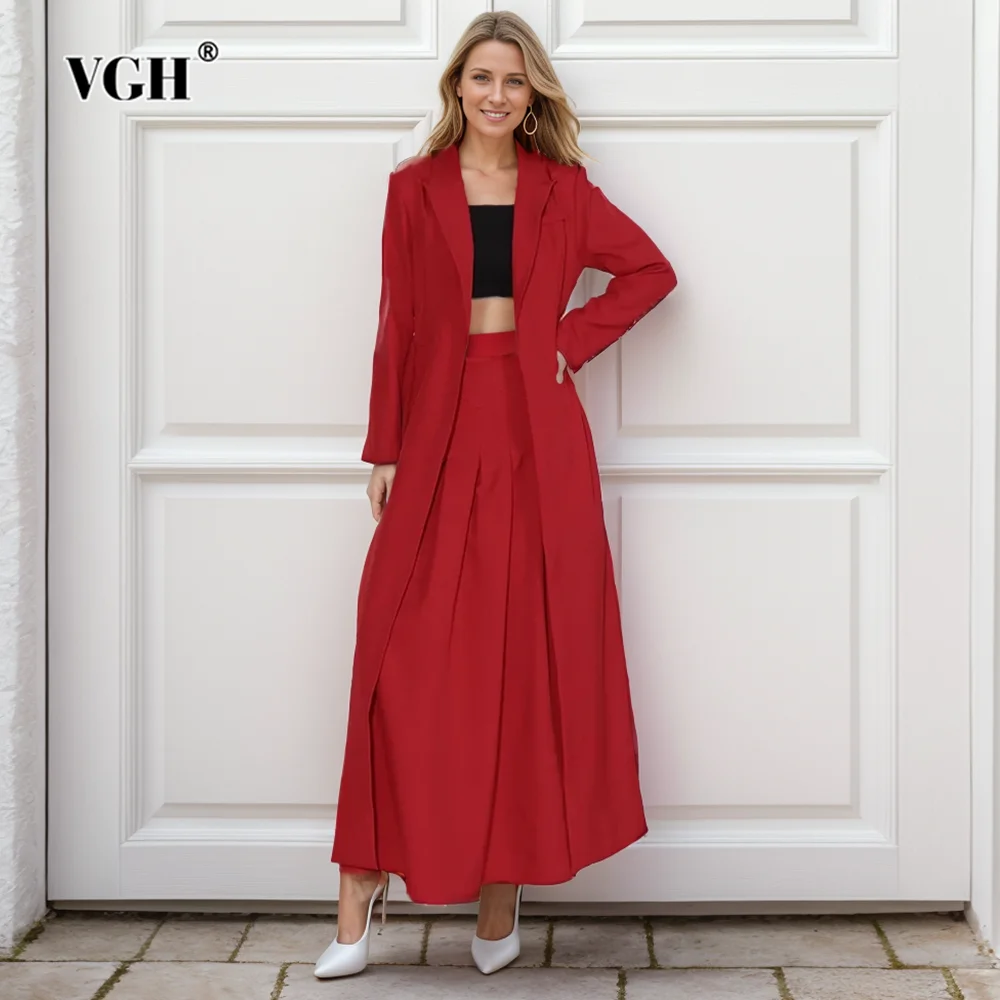 

VGH Elegant Patchwork Folds Solid Blazers For Women Norched Collar Long Sleeve Spliced Pockets Temperament Tunic Blazer Female