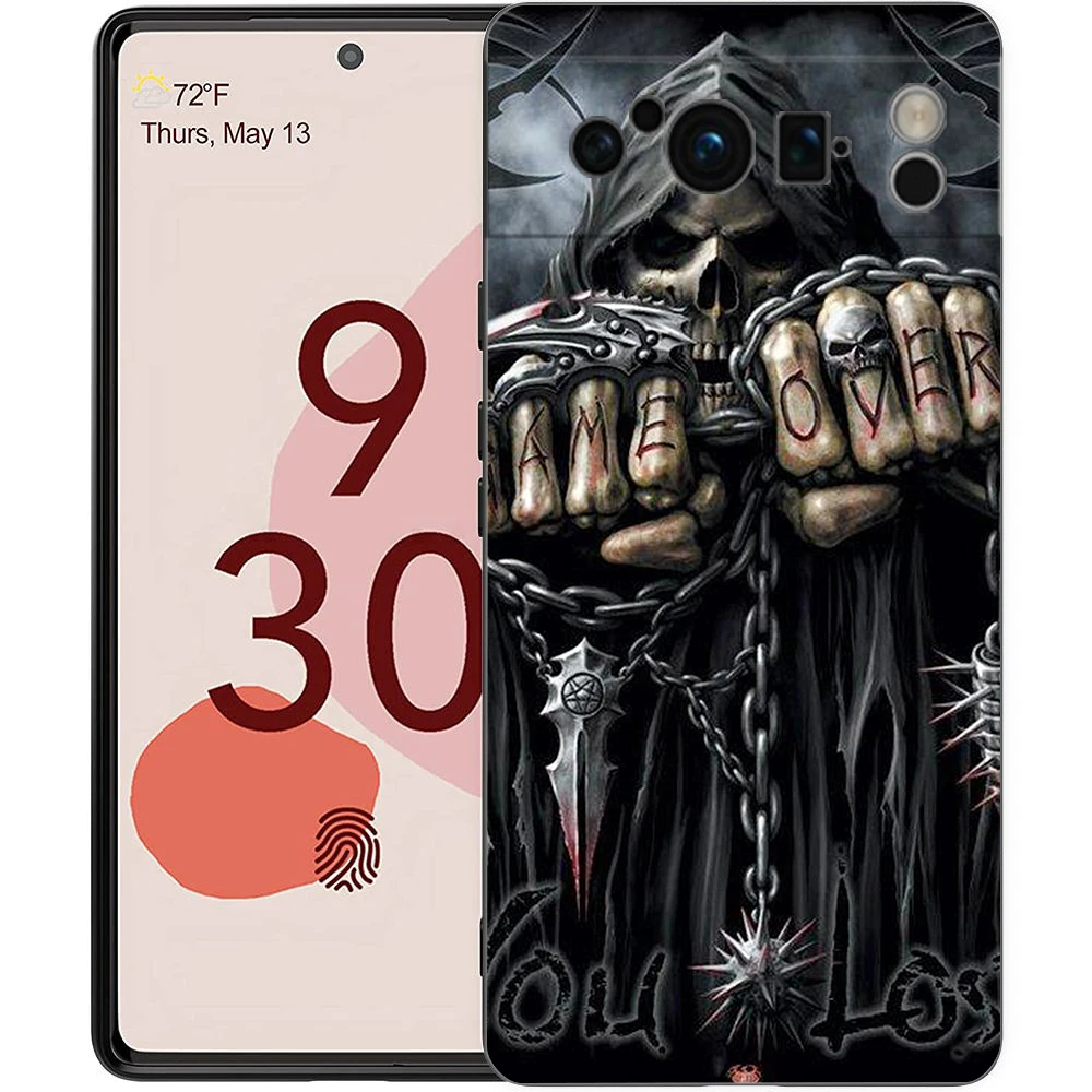 Black Soft Shell Phone Case with Grim Reaper Skull Design