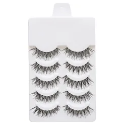 Manga-Style Faux Mink Lashes - Natural Short Full Strip with Clear Band (5Pairs A20-WH)