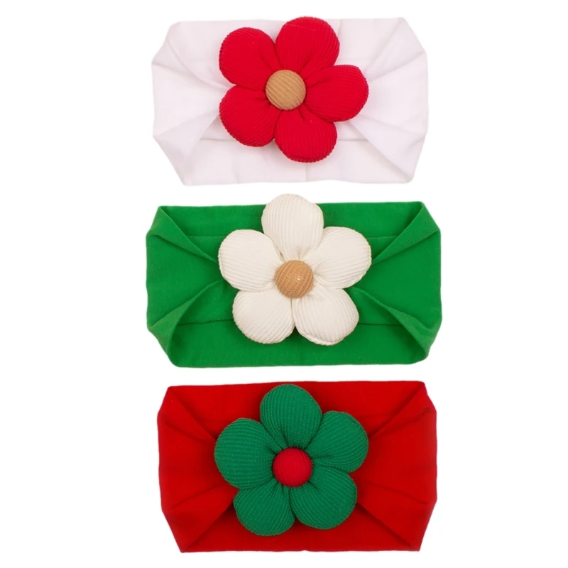 

3Pcs Baby Head Wraps Flower Headband Christmas Soft Headwear for Baby Girl