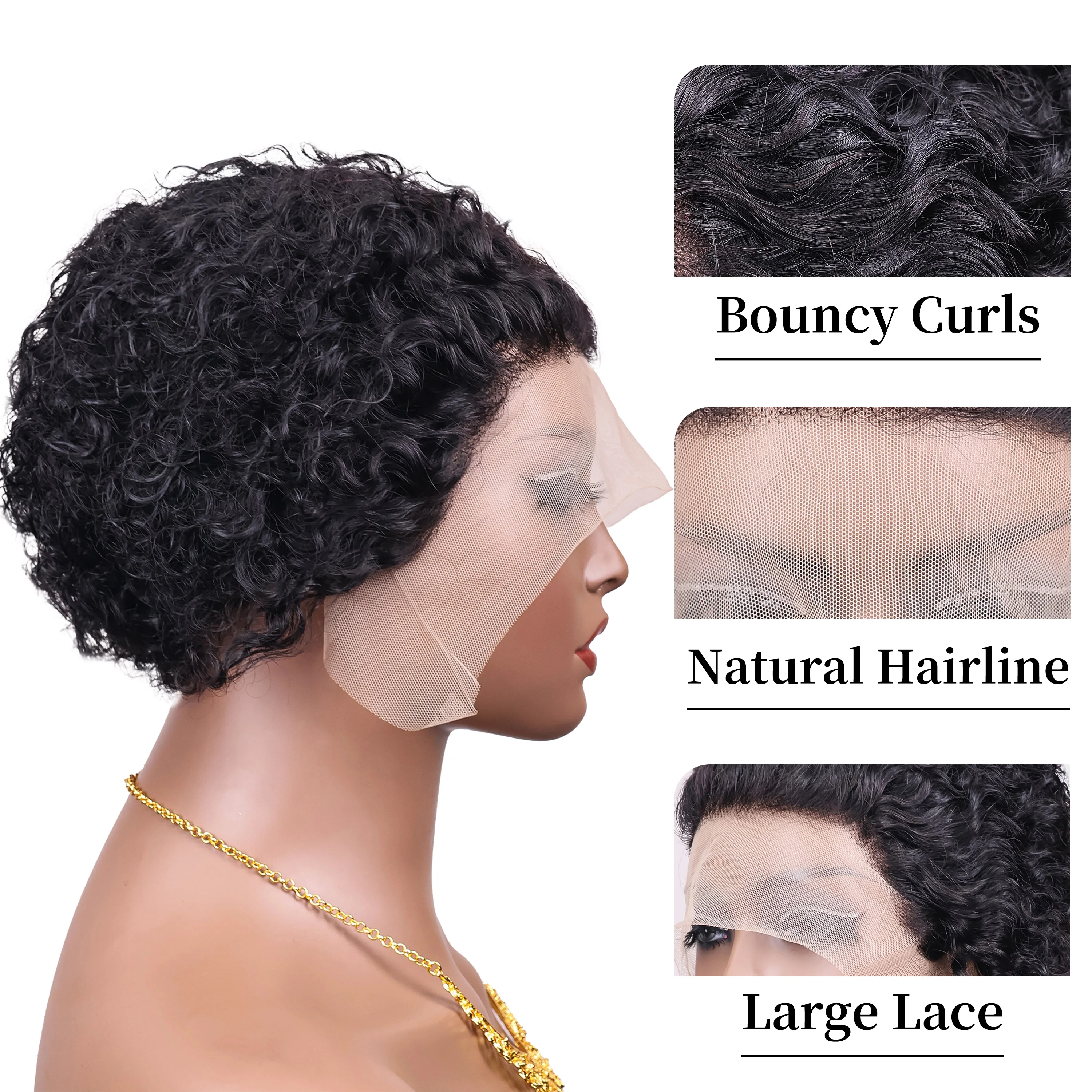 Perruques Pixie Cut en Cheveux Humains, Perruques Bouclées Vietnamiennes, Perruque Courte Bob Ondulée Effet Mouillé Couleur Marron 99J, Perruques Lace Front Transparentes 13×1, Densité 180%