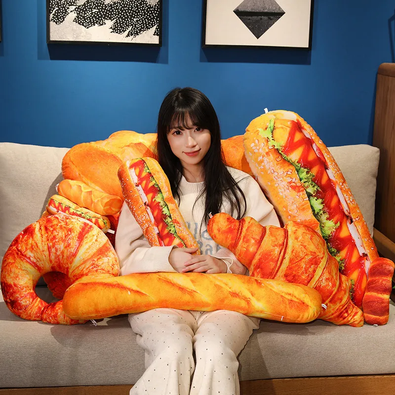 New Simulation French Bread Croissant Plush Pillow Stuffed Printing Images Food Plushie Party Decor Sleeping Companion Man Gift