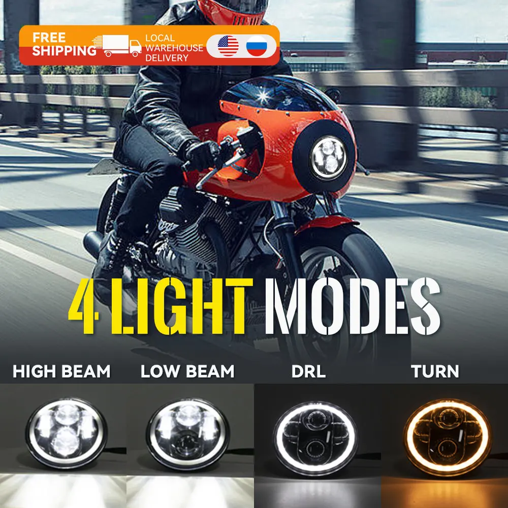 Per Sportster Dyna Iron 883 Proiettore Halo Ring Moto 5 3/4 "High Low Beam Drl Indicatori Di Direzione 5.75 Pollici Led Headlight
