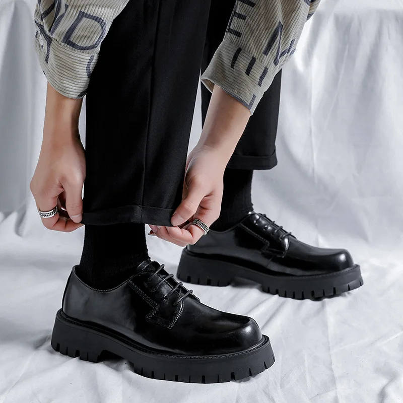 

Korean style mens leisure business office formal dresses soft leather shoes lace-up derby shoe gentlelman platform footwear male