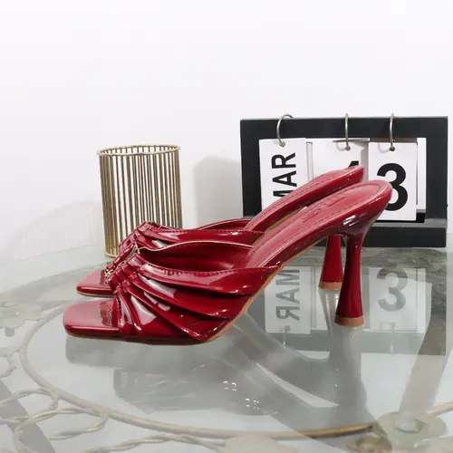 High heels 2025 summer new pleated slippers square toes metal fashion open toe sexy luxurious banquet sandals Heel height 9CM - Image 4