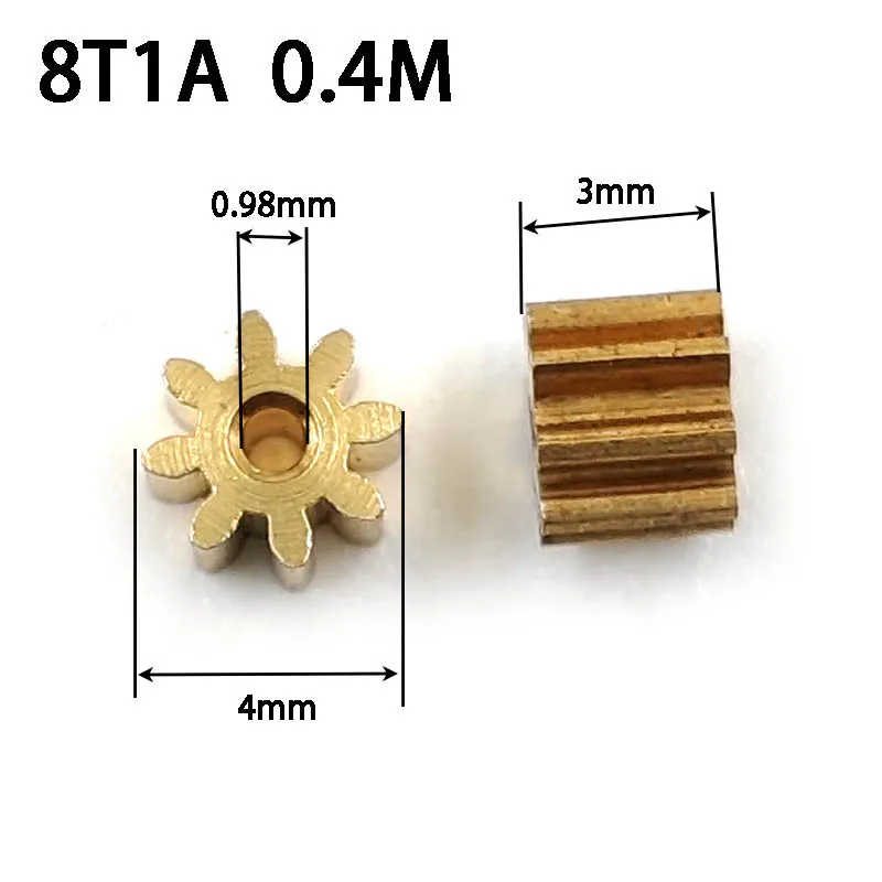 81A 0.4M Copper Gear 8 Teeth Aircraft Parts Toy Model Spindle Pinion Shaft Hole 0.98mm 8T motor gear transmission gear