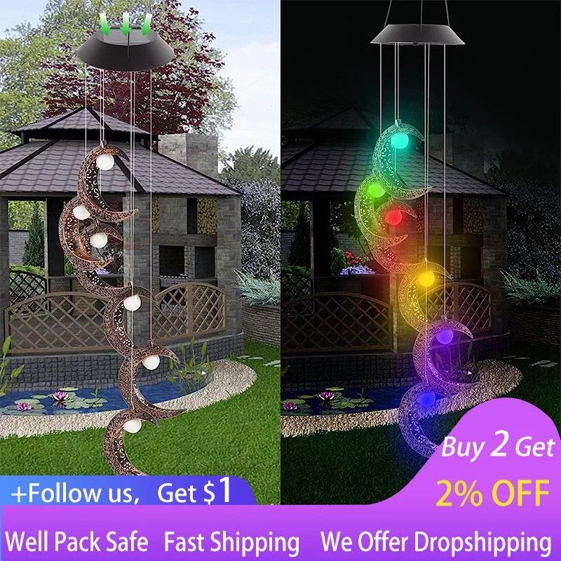 

Solar Moon Wind Chime Lamps outdoor Windbell Pendant Light Outdoor Wall LED Hanging lamp for Porch Deck Decor Gardening Gifts