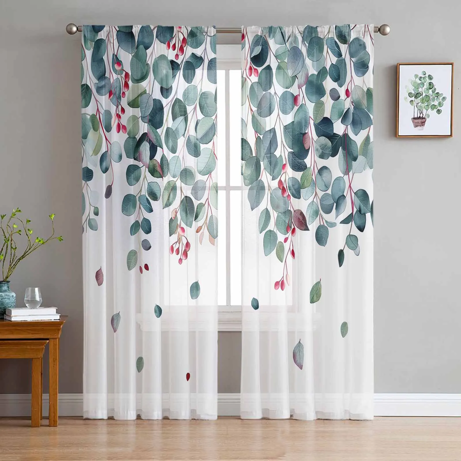 

Leaves Branches Fruits Watercolor Tulle Sheer Curtain for Living Room Home Decor Bedroom Kitchen Voile Organza Curtains