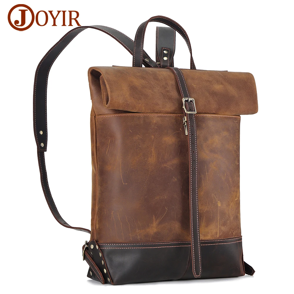 

JOYIR Vintage Natural Cowhide Leather Men's Backpack Travel Bag Casual Large Capacity Computer Schoolbag with YKK Zipper Daypack