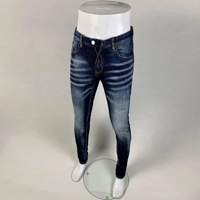 Newly Designer Fashion Men Jeans High Quality Retro Blue Stretch Slim Fit Ripped Jeans Men Brand Vintage Denim Pants Hombre
